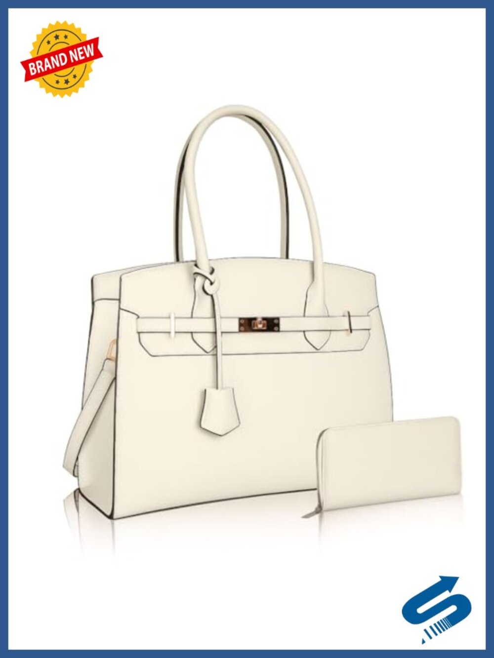 Vegan Leather Satchel Top Handle Handbag & Wallet 2-Piece Set